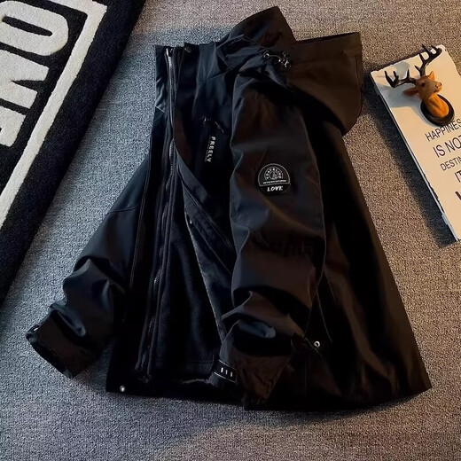 KAZUKI KURAISHI Kazuki Kuraishi outdoor jacket men's three-in-one detachable autumn and winter thickened hooded mountaineering cotton jacket Morandi color L