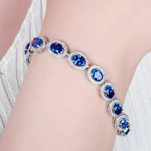 Ink Taoyuan sapphire bracelet for women s925 sterling silver new style versatile pavé blue zircon tanzanite crystal bracelet 925 sterling silver bracelet 17-20 cm adjustable