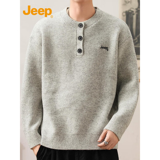 Jeep (JEEP) Henry collar sweater men's lazy style base layer 2025 autumn and winter thickened sweater for men 25005 light gray Jeep official M _ 90-110Jin Jin equals 0.5 kg