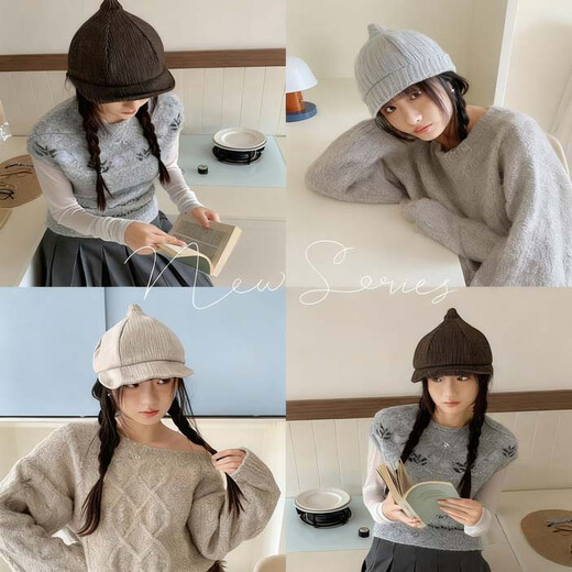 Mulberry striped duck tongue pacifier beret women's spring and autumn big face small newsboy hat retro big head painter's hat gray one size