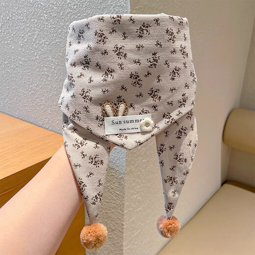 Children's floral scarf, windproof and warm scarf, baby cold-proof neck scarf, autumn and winter style, cute polka dot triangle scarf for girls, 2# pink floral rabbit triangle scarf, no Specifications