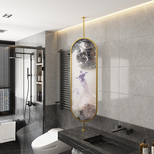 Fat Donglai's same style make-up mirror, boom, luminous, suspended sink, ceiling, rotating mirror, hotel oval bathroom, double-sided, single-sided mirror, black, non-luminous, customized up and down, 40x80 cm