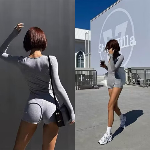 Minghuitong American Hot Girl Jumpsuit Big V Sexy Pilates Training Suit Cycling Sports Garment Suit Fitness Jumpsuit Female Gray Jumpsuit S Recommended 80-90Jin Jin is equal to 0.5 kg