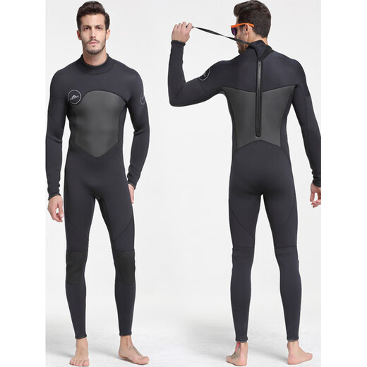SBART new men's 5MM one-piece wetsuit for girls, cold-proof and warm wetsuit for adults, surfing swimsuit, 1164 black with fine embossing XL