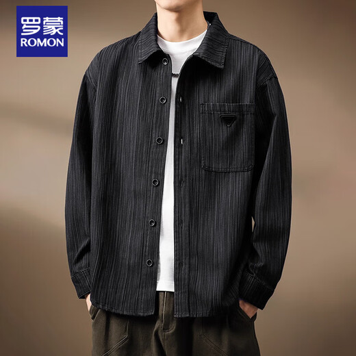 ROMON японский стиль бамбуковый узор рубашка куртка мужская осенняя свободная новая верхняя одежда в стиле ретро рабочая одежда рубашка с длинными рукавами черная XL