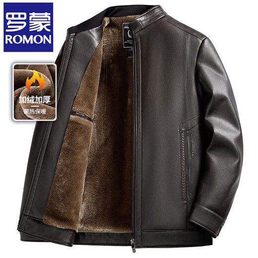 ROMON high-end velvet leather jacket men's autumn and winter thickened warm dad men's warm leather jacket top 2315 black velvet 2XL 185 (suitable for 135-155 Jin Jin equals 0.5 kg)