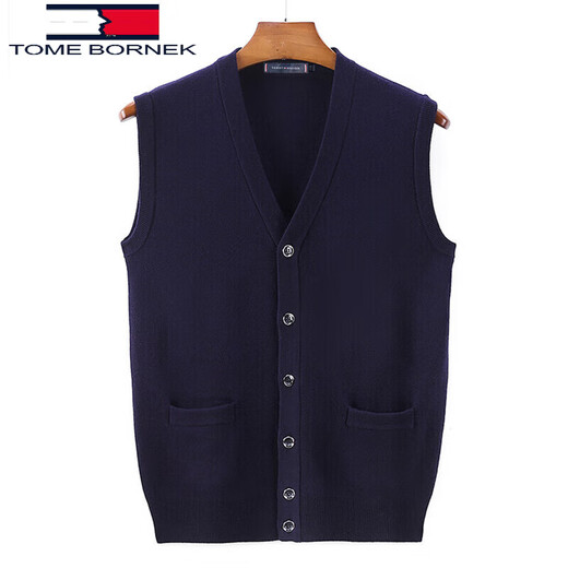 TOME BORNEK Tommy Tommy 100% wool sweater cardigan vest casual solid color V-neck knitted vest sleeveless knitted vest navy S 165