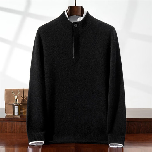 KING DEER 100% Pure Cashmere Men's 2025 Versatile Fashion Henley Collar One-Button Half-Open Cashmere Sweater 21 White-(2) S