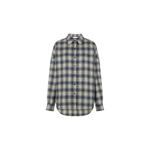 MEIYANG Miu Ge shirt retro academic style cotton plaid yarn-dyed lapel button-down mid-century Beijing classic winter new style dark blue plaid M