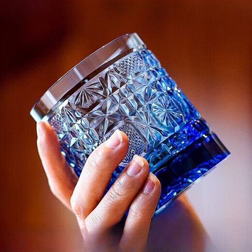 Shantou Lincun Edo Kiriko K9 lead-free crystal glass high-end cold-cut handmade cup Japanese retro Rock whiskey cup octagonal chrysanthemum pattern transparent color