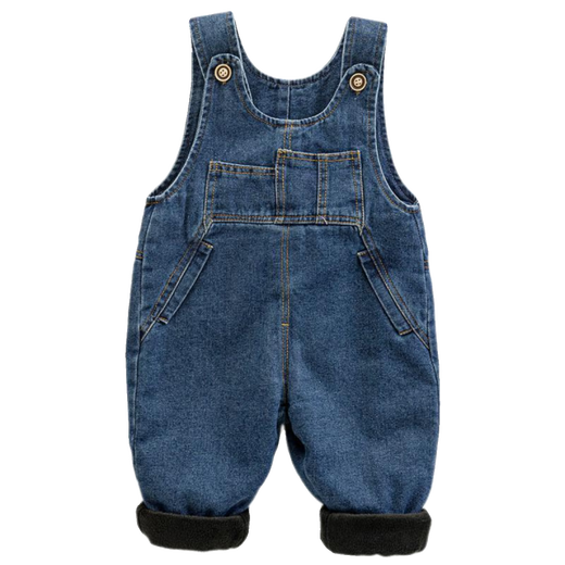 Baby soft denim overalls plus velvet winter overalls for boys and girls thickened velvet outer wear one-piece baby pants blue plus velvet thickening 100 cm
