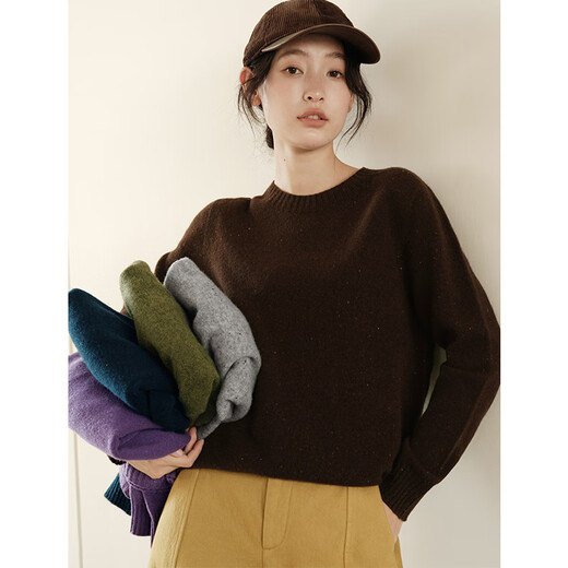 Ke Ran Jian Zhao Shu strongly recommends 100% double-strand colorful dot yarn woolen sweater loose warm women's top autumn and winter new style for women amber brown S