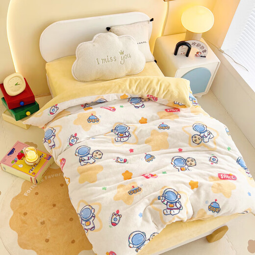 Class A baby quilt winter children kindergarten winter quilt thickened warm milk velvet quilt cover quilt core autumn and winter removable and washable space astronaut 100*120cm single quilt cover