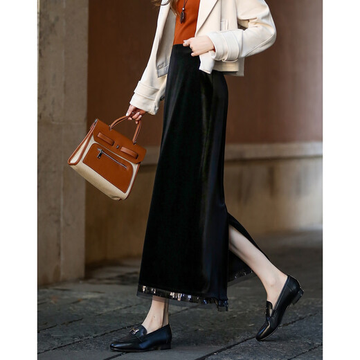 Demana Velvet Whisper Autumn Glossy Sequin Stitching Straight Tibetan Flesh Elastic Waist Small Women's Skirt