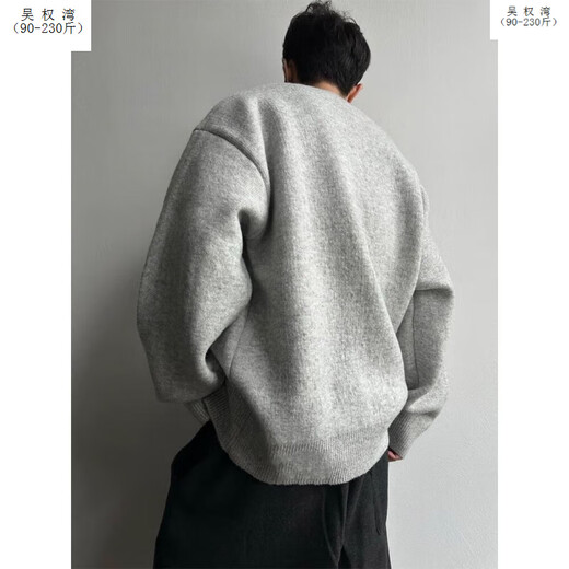 Wu Quanwan light gray Henry collar velvet sweater men's autumn and winter lazy style sweater thickened American polo gray velvet upgraded version 95 users choose gray 2XL