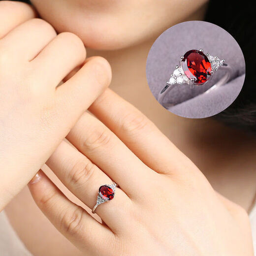 Fat Donglai's same emerald ring 925 silver emerald blue crystal ruby red agate adjustable agate red ring