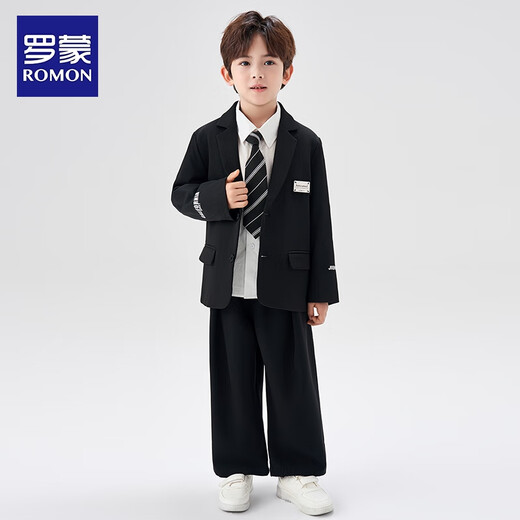 Romon children's suit suit British flower girl dress boy college style casual suit piano performance suit black 120