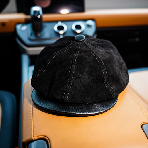 AOLU retro octagonal painter's hat autumn and winter men's cowhide all-match beret outdoor British style middle-aged and elderly baseball cap black XL (57-58cm)