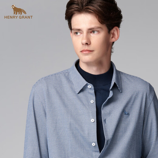 HENRY GRANT Henry Grant long-sleeved autumn men's tops plaid men's autumn button-up regular shirt placket men's blue (QSC244230U211) 46 (170/88A)