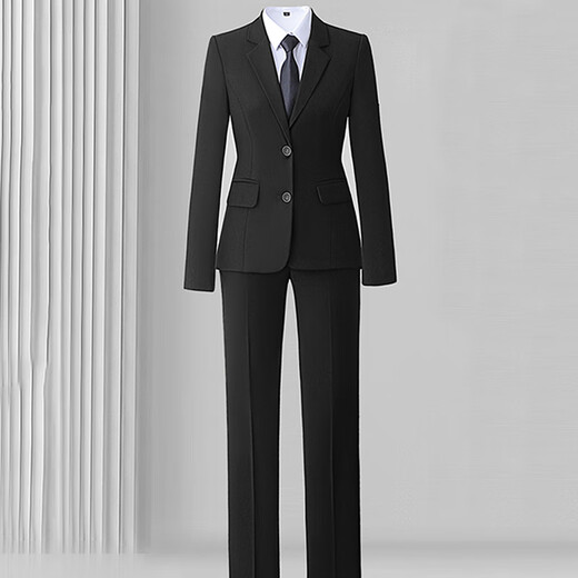 GURTILKI suit suit for women 2025 new spring and autumn business suit hotel front desk work clothes college student interview formal wear black suit + wide leg pants L
