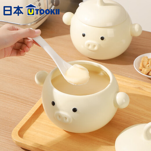 Imakara ceramic lard oil tank food grade high temperature resistant storage tank household tank special container with lid oil basin lard tank ceramic oil storage tank with stainless steel filter + spoon + lid 1600ml