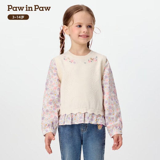 PawinPaw shopping mall same style cartoon bear children's clothing 25 years new autumn and winter new girls fake two-piece shirt Mix mixed color/99 120