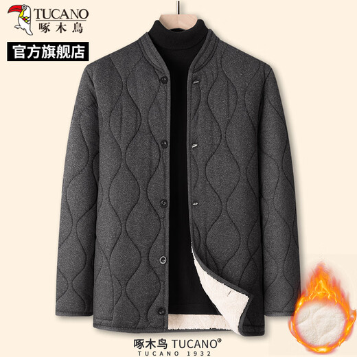 Woodpecker winter men's new alpaca fleece cotton jacket for middle-aged and elderly warm jacket dad's inner small cotton jacket C black XL suitable for 120-140Jin Jin equals 0.5 kg