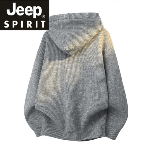 JEEP SPIRIT Jeep winter thickened and warm American Henry collar hooded sweater men's lazy autumn and winter loose sweater casual foggy black gray M