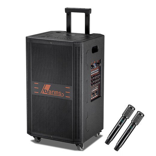 Danmark outdoor trolley audio high-power professional square dance karaoke audio 18-inch heavy bass three-way Bluetooth sound card live broadcast mobile event conference speaker dual charging microphone H-9115 (15-inch heavy bass)