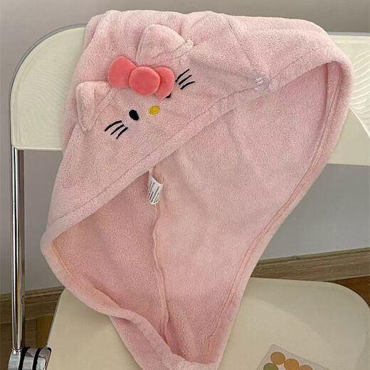 HelloKitty dry hair hat for women, coral velvet, water-absorbent, quick-drying turban, girl's dry hair towel, non-shedding, pink cat 1 pack