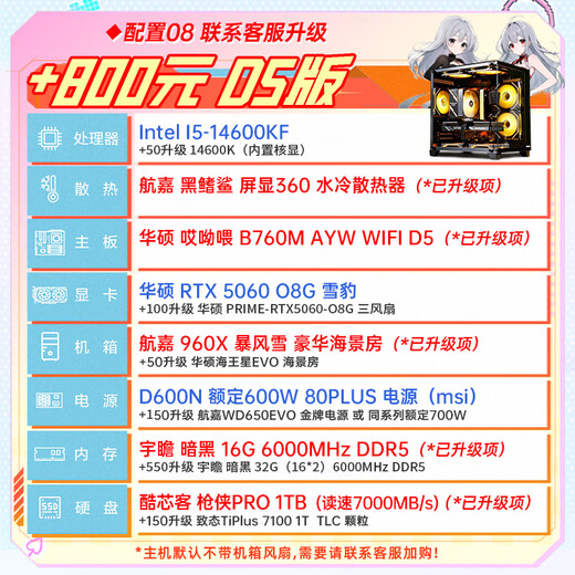 ASUS family bucket 13400F/14600KF/RTX5060 independent display sea view room assembly computer game e-sports live rendering design desktop host DIY complete machine I5 14600KF+RTX5060 | High-end version