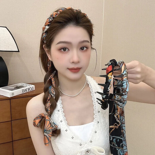 Likashi retro French printed hairband bow headband hairband high skull headband headband hairband women ribbon headband black