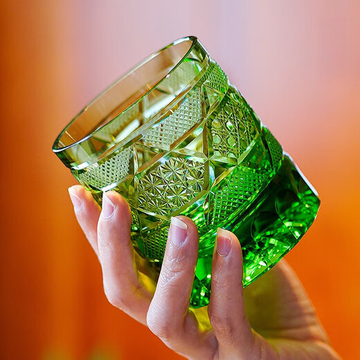 Shantou Lincun Edo Kiriko K9 lead-free crystal glass high-end cold-cut handmade cup Japanese retro Rock whiskey cup octagonal chrysanthemum pattern transparent color