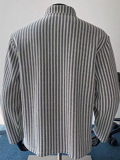 Yingtang sweatshirt men's spring and autumn American Henry collar heavy striped bottoming shirt loose casual jacket YZXS-CT04 white M