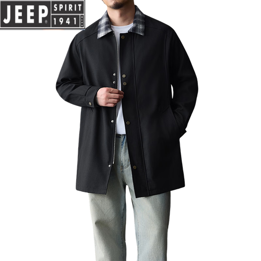 JEEP SPIRIT Men's Spring and Autumn Mid-length Jacket Large Size Fat People Loose Trendy Handsome Casual Versatile Windbreaker Solid Color Jacket Khaki 2XL