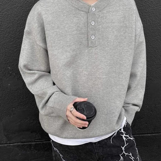 Camel Yangma recommends gray American Henry collar woolen men's style lazy style bottoming sweater cleanfit light gray _ Henry collar new upgraded version M _ 90-115Jin Jin equals 0.5 kg