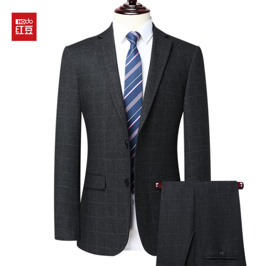 Red bean wool suit suit men's business formal professional jacket men's groom's wedding iron-free suit full set men's black M 170