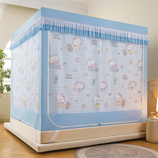 Yonghuan 2025 new children's anti-fall mosquito net, full-bottomed baby home bed curtain, integrated bed curtain zipper, no need to install, year-round safe return model, Class A thickened splicing-free bracket + five-sided super shading, 3-1.5 meters, bed width 1.5 meters, length 1.9 meters