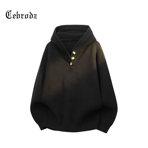 Cebrodz French sweater men's autumn and winter new Henry collar hooded lazy loose top sweater casual jacket off-white L