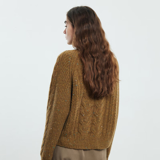 PALUOPO pure cashmere women's autumn and winter new round neck pullover sweater casual cable knit sweater ET2F8072R red brown color S 155/95