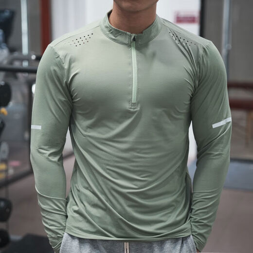 Summer fitness clothing for men, quick-drying, long-sleeved, thin, elastic and slim-fitting, outdoor running training, sports cycling clothing, sun protection, light gray XL XL