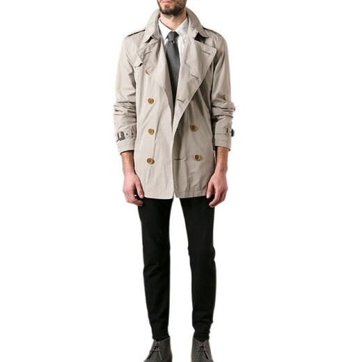 博柏利（BURBERRY）纯色双排扣翻领腰带风衣男款卡其色 卡其色 均码 48