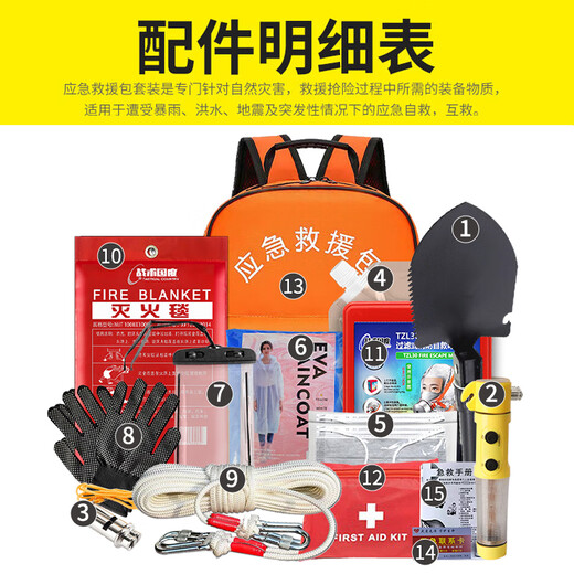 Tactical Nation Practical Standby Emergency Rescue Kit Complete Set of Civil Air Defense Preparation Materials/Fire Escape/Flood Prevention Emergency/Earthquake Rescue/First Aid Survival Multifunctional Family Vehicle Emergency Rescue Backpack