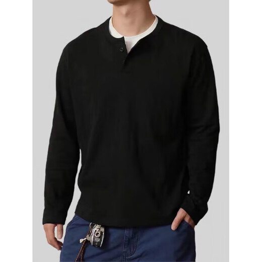 Funny Henry shirt fake two-piece autumn high street simple design men's fake two-piece casual versatile top Henry collar floral gray slub cotton fabric S (90125Jin Jin is equal to 0.5 kg)