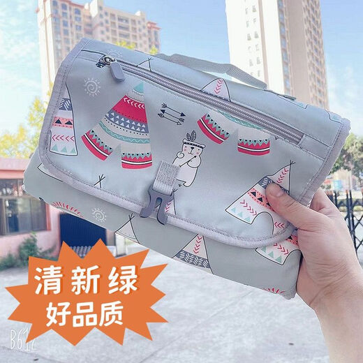 Portable baby changing pad, waterproof oxford cloth urine barrier, portable tissue paper diaper storage mommy bag, gray portable baby changing pad