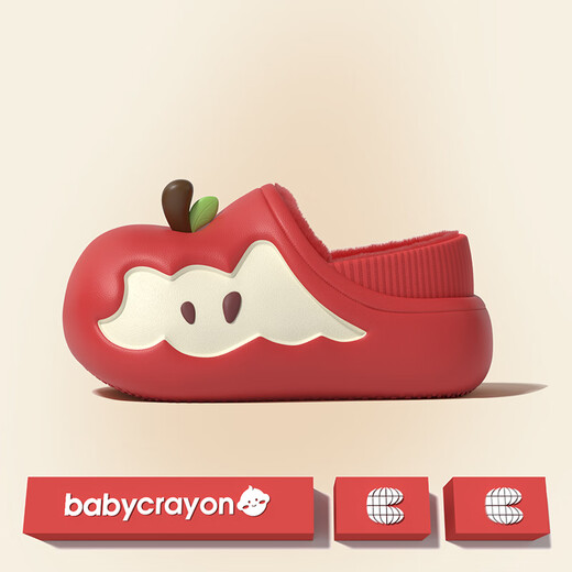 Chedoir2025 new winter style little apple children's heel cotton slippers for boys and girls plus velvet warm anti-slip cotton slippers red apple heel style 16 0mm suitable for feet 15-15.5cm long