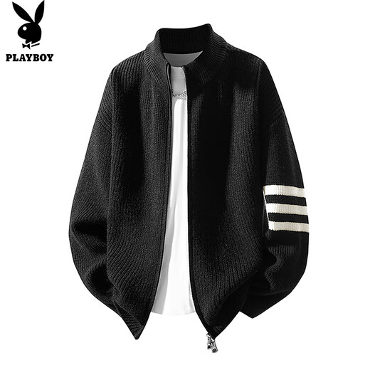 Playboy (PLAYBOY) sweater men's cardigan stand collar jacket men's winter sweater men's warm casual trend line clothes