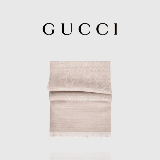 Gucci (GUCCI) double G double-sided woven floral tassel shawl wool scarf couple model light khaki light luxury 165904 light khaki