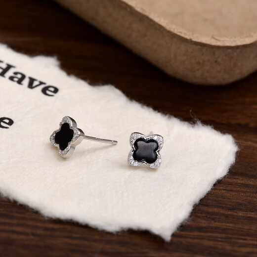 Four-leaf clover earrings sterling silver women's 999 silver earrings genuine black light luxury high-end earrings new 2025 hot style
