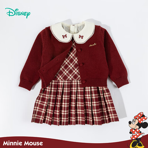 Disney Children's Clothing Winter Girls' Sweater Dress Prep Two-piece Christmas and New Year's Eve Suit Red 100